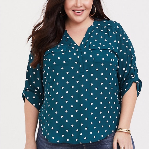 torrid Tops - Torrid Harper Green Polka Dot Georgette Blouse Top
